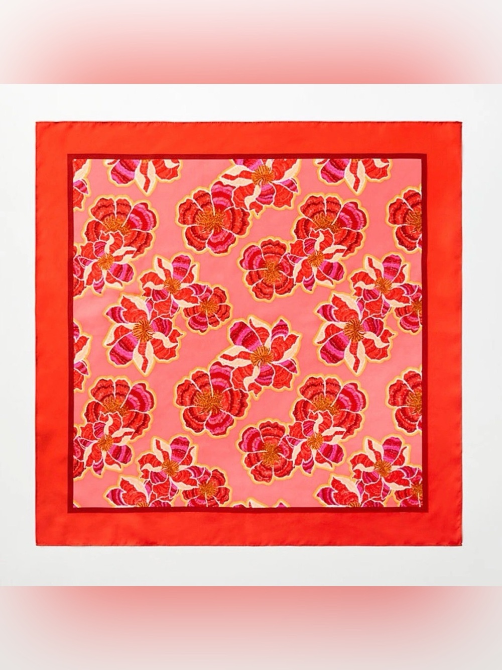 NWT Ann Taylor LOFT Red/Pink Floral Scarf 🌸 100% Silk  •  25” Square